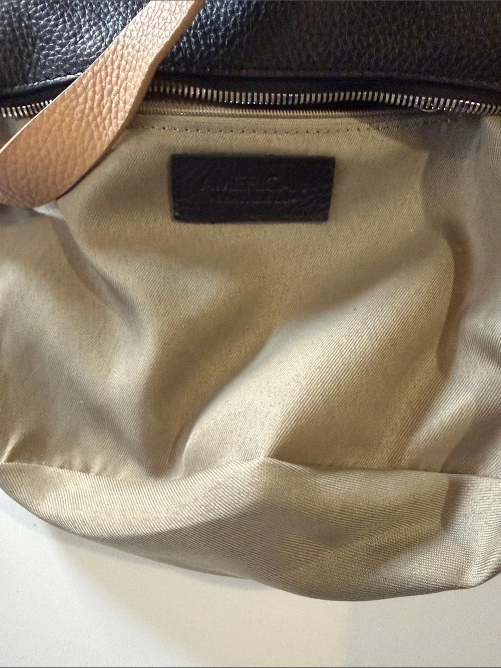 Black Pebbled Crossbody with Tan Strap